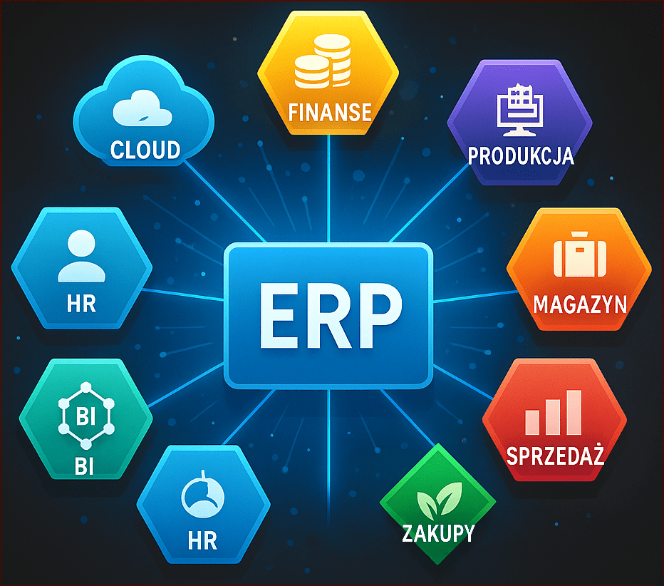 Widok aplikacji ERP – magazyn, produkcja, finanse