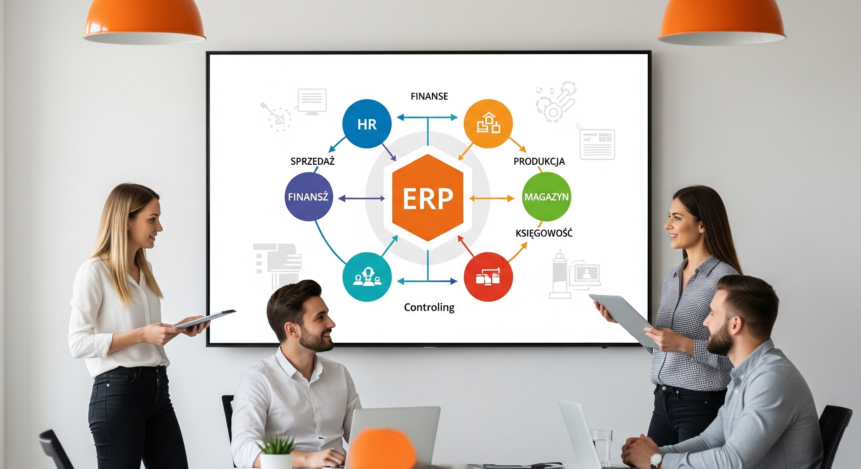 Zrzut ekranu – moduły ERP: magazyn, produkcja, finanse, HR
